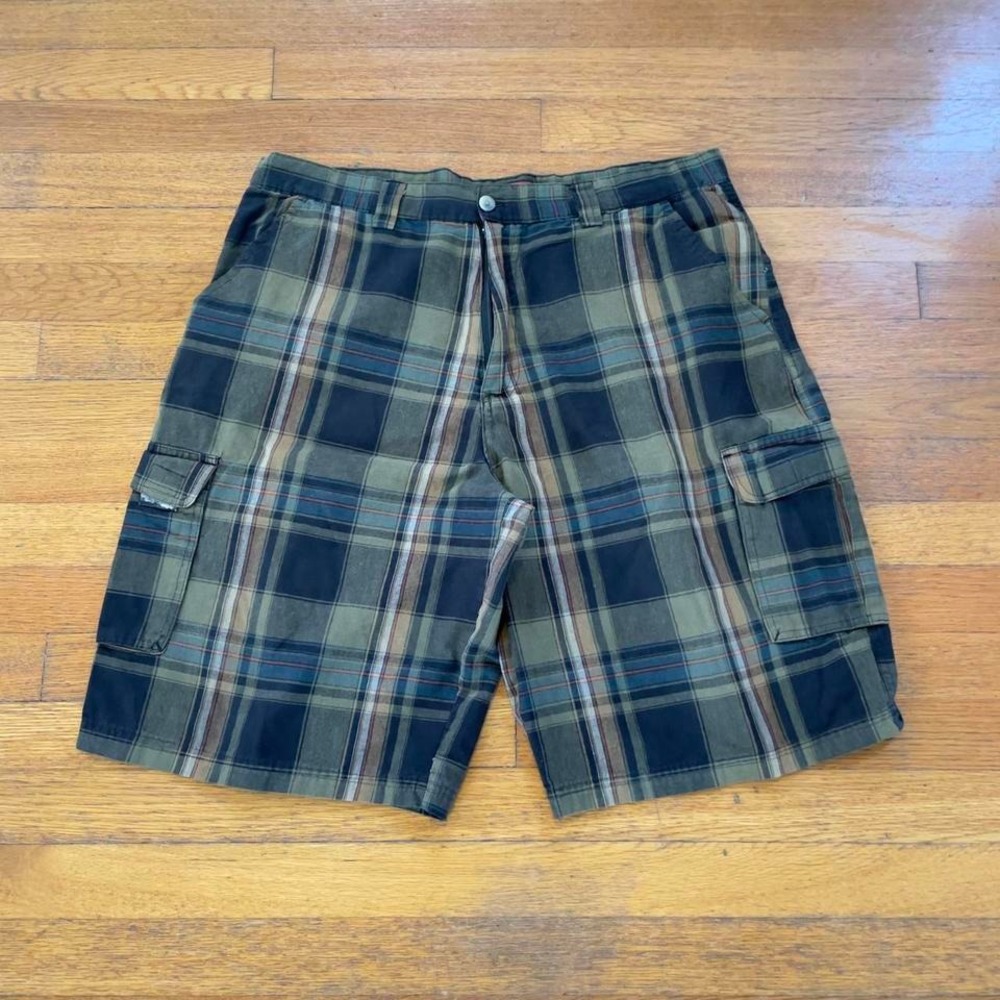 VTG 90s Canyon Guide Outfitters plaid pattern essential baggy cargo shorts‎ 36